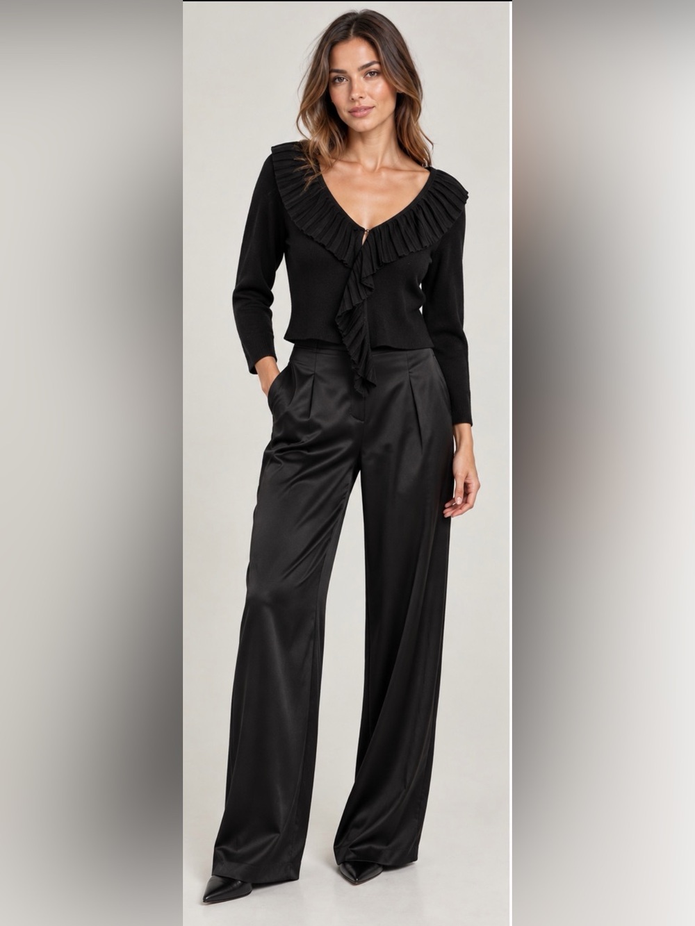 Armani Collezioni Black Knit Ruffles Cardigan (Authentic)